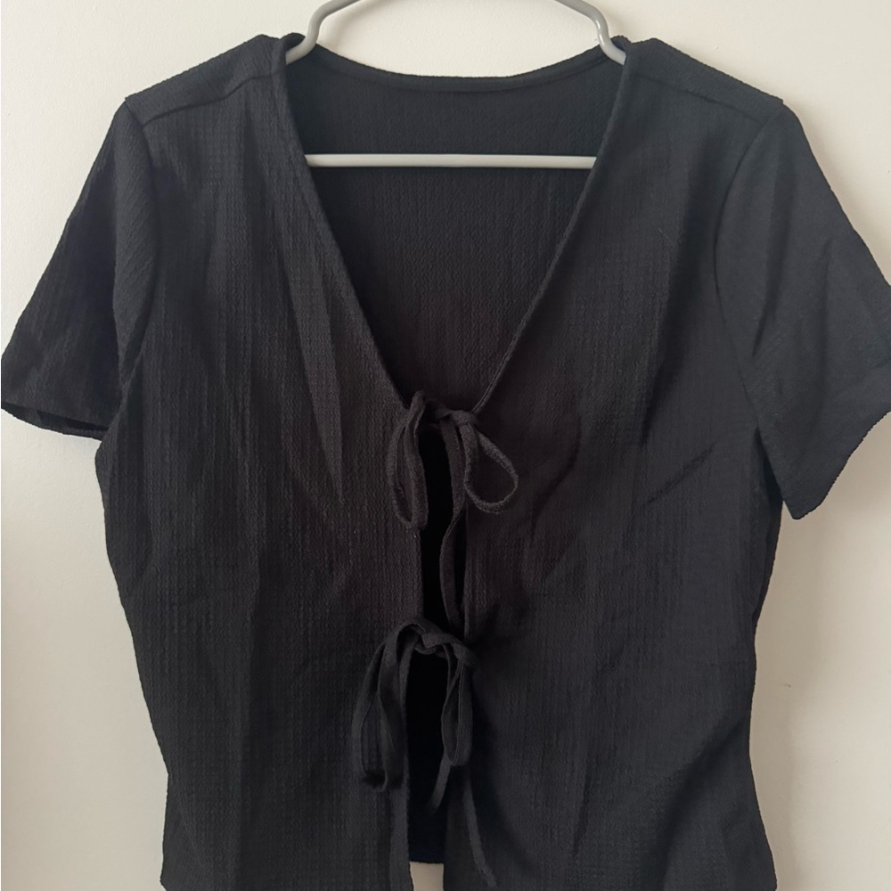 Black Tie-Front Top
